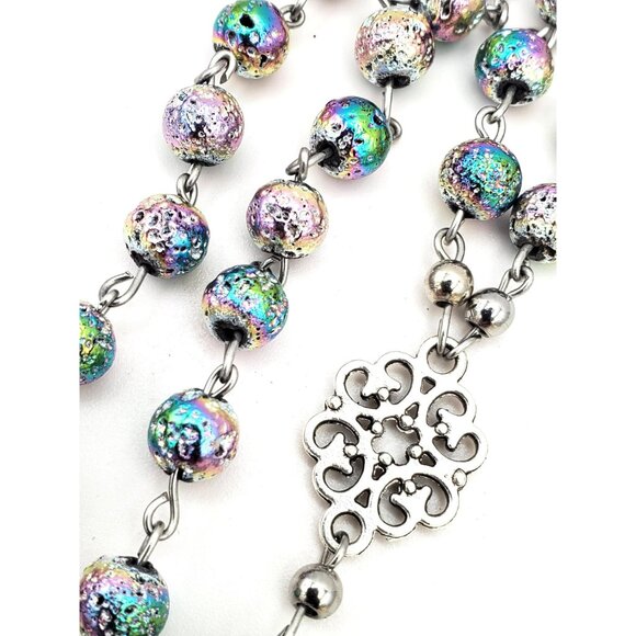 Handmade Electroplate Lava Santa Muerte Rosary Holy Death Amulet Prayer Beads - Picture 8 of 10